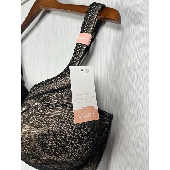 Cacique Lightly Lined Balconette Black Lace Overlay 38DDD NWT - Picture 2 of 5